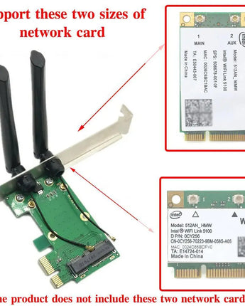 Wireless Wifi Network Card Mini PCIE To PCI-E 1X Desktop Adapter Accessories Antennas Computer Parts 2 Antennas NIC Adapter