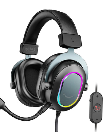 FIFINE USB Gaming Headset with 7.1 Surround Sound/Line Control/3EQ Mode,RGB Over-ear Headphone with Mic for PC,PS5 Ampligame-H6