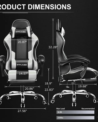 GTPLAYER Gaming Chair, Computer Chair with Footrest and Lumbar Support, Height Adjustable Game Chair with 360°