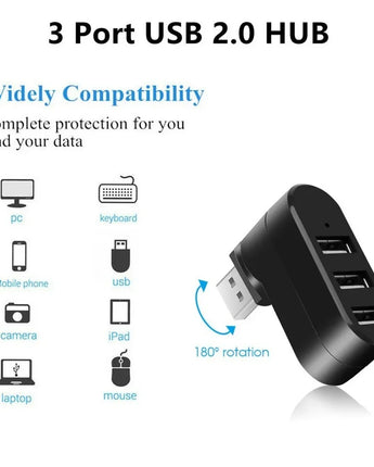 USB 2.0 Hub USB Hub 2.0 Multi USB Splitter Hub Rotatable 3 Port Multiple Expander Splitter Mini USB 2.0 Hub Computer Accessories