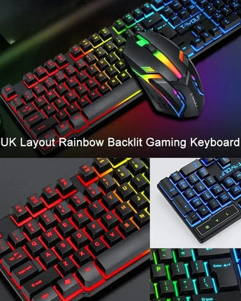 RGB Gaming Keyboard and Mouse Kit Backlit USB Wired Computer Keyboard and Mouse Combo 104 Keycaps for Pc Gamer Laptop