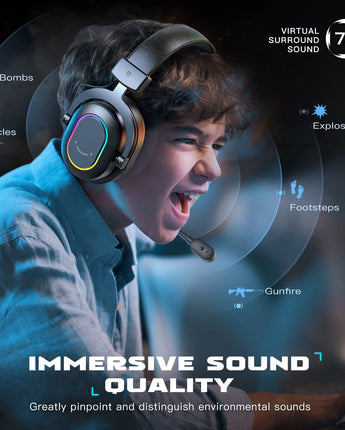 FIFINE USB Gaming Headset with 7.1 Surround Sound/Line Control/3EQ Mode,RGB Over-ear Headphone with Mic for PC,PS5 Ampligame-H6